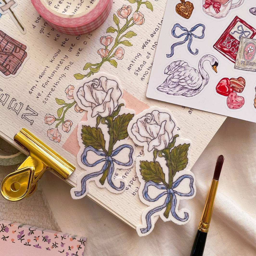 White Rose Fabric Sticker