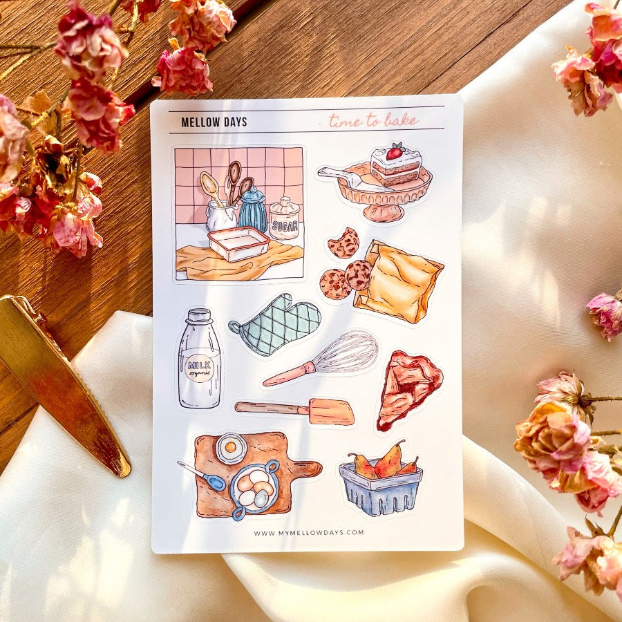 baking, dessert matte vinyl sticker sheet theme for bujo, bullet journaling, planners, pel pal letters