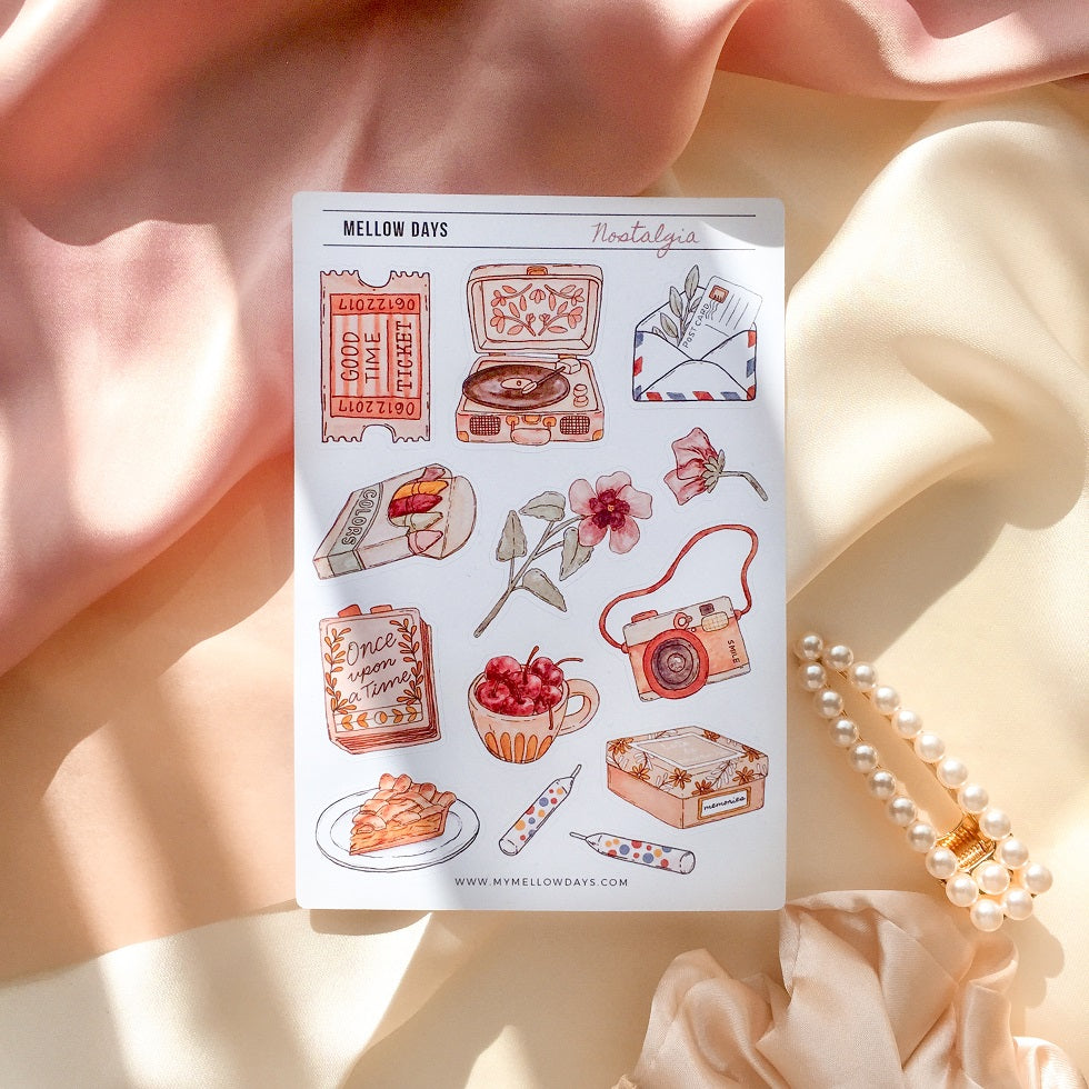 Nostalgia themed sticker sheet for bujo, bullet journals, and planners