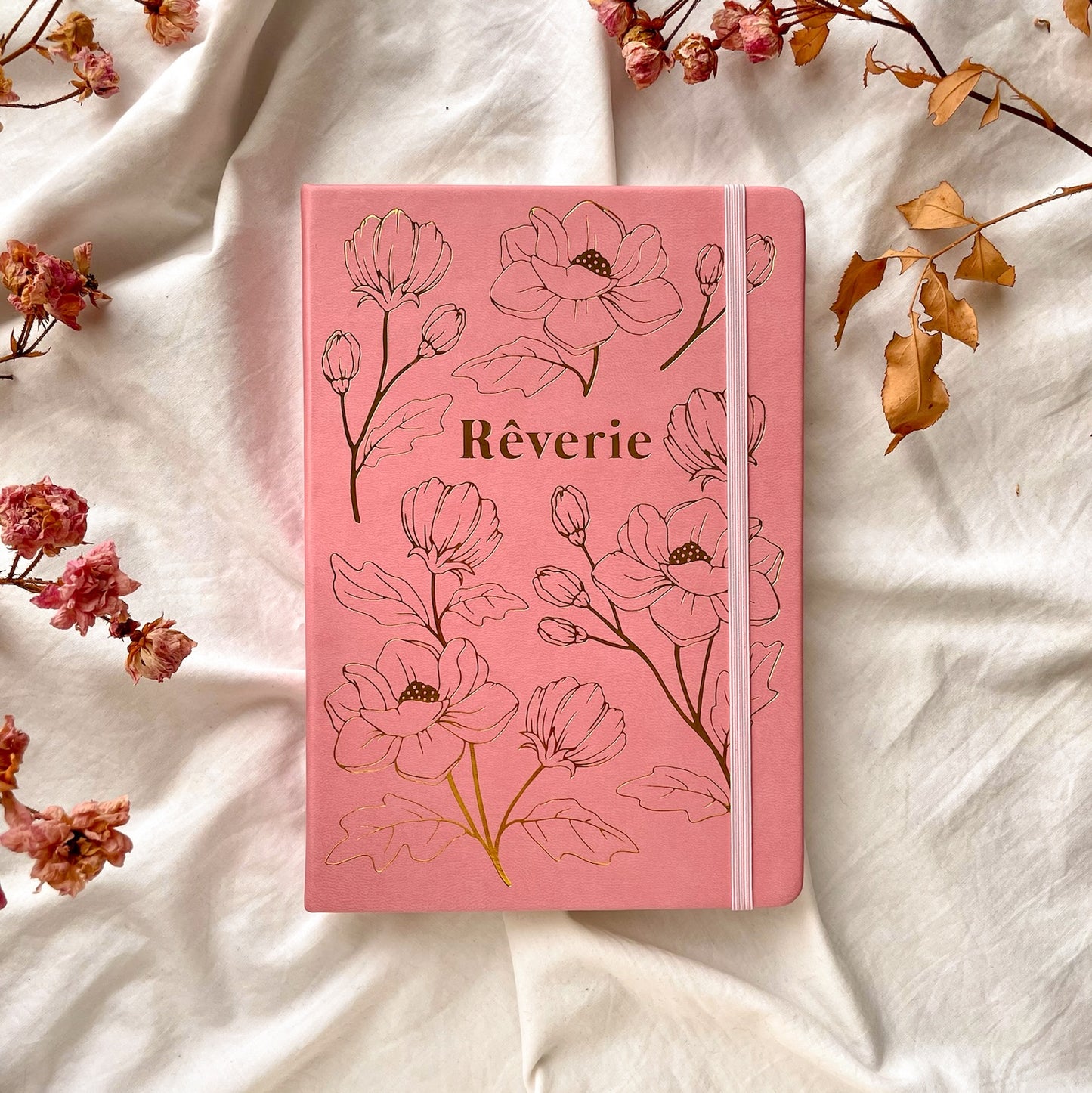 Reverie Watercolor Bullet Journal, Pink Peony Gold Gilded Floral Cover