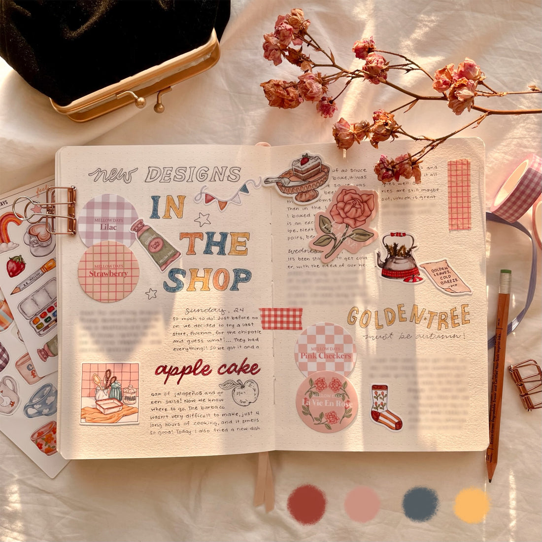 How To Create An Aesthetic Bullet Journal Layout using stickers, washi tape, and color.
