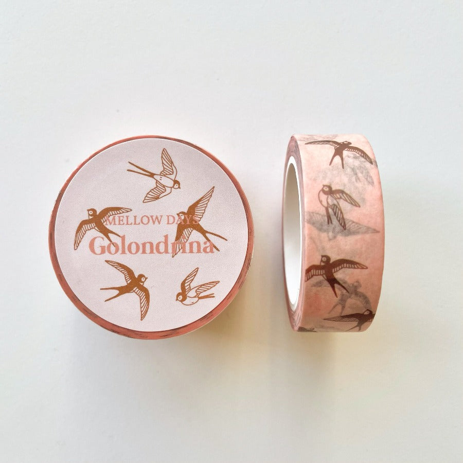 Flying swallow bird design printed on washi tape. 15 mm width by 10 meters length