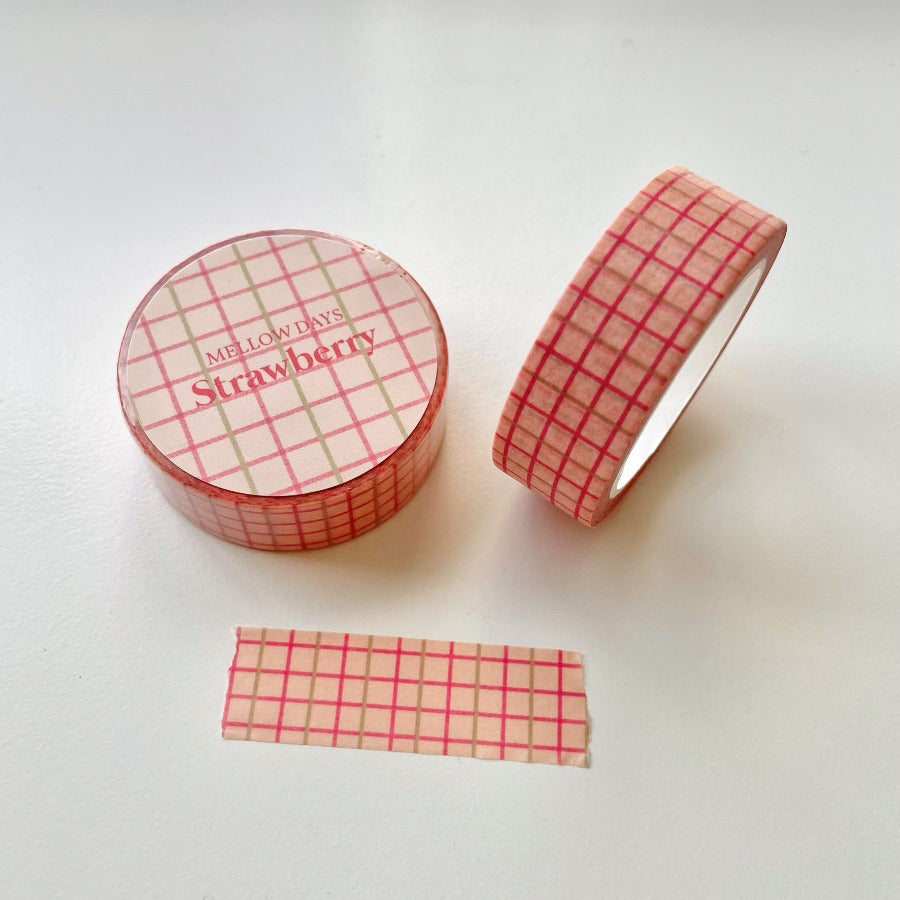 A multicolored graph design. Washi tape with pink and green lines on a light beige background. 15 mm width by 10 meters length