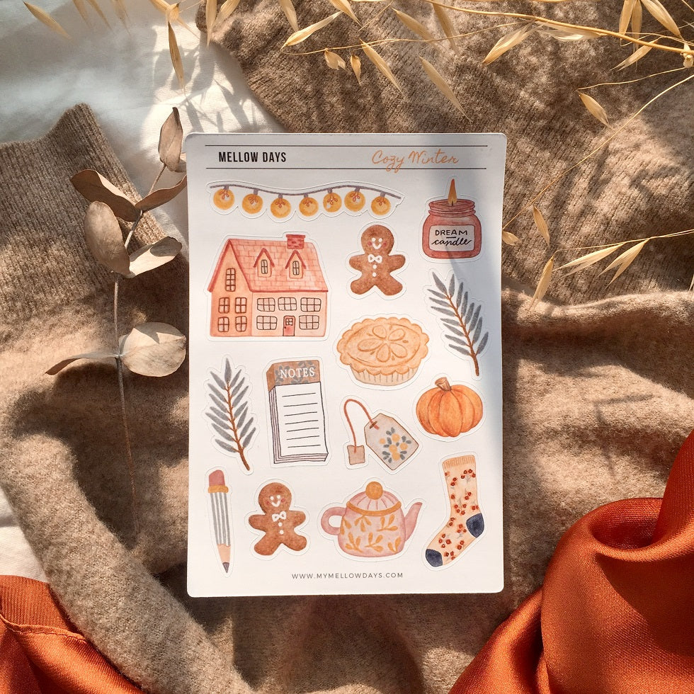 Cozy Winter, a fall/winter themed bujo sticker sheet