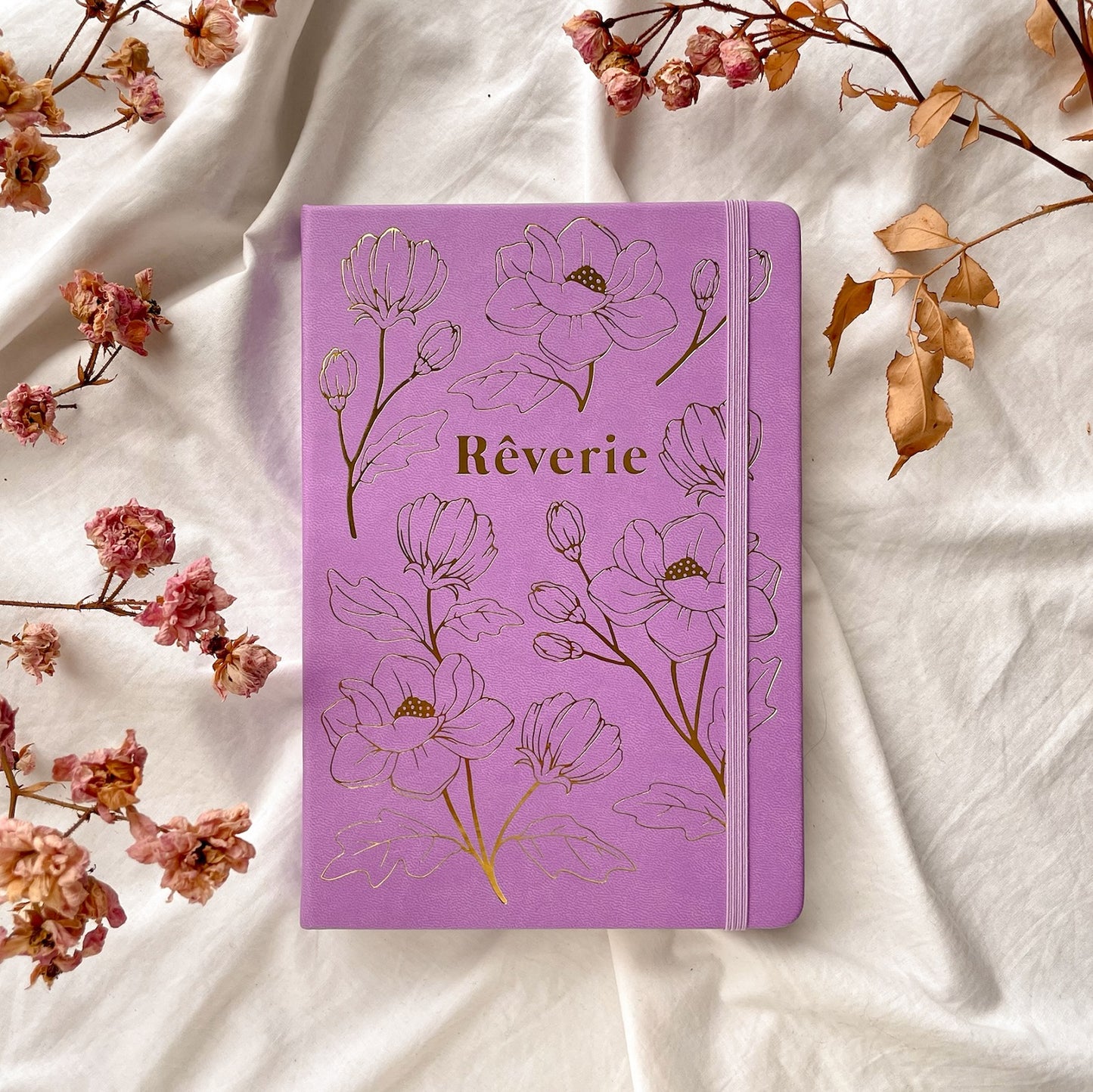 Reverie Watercolor Bullet Journal, Purple Orchid Gold Gilded Floral Cover
