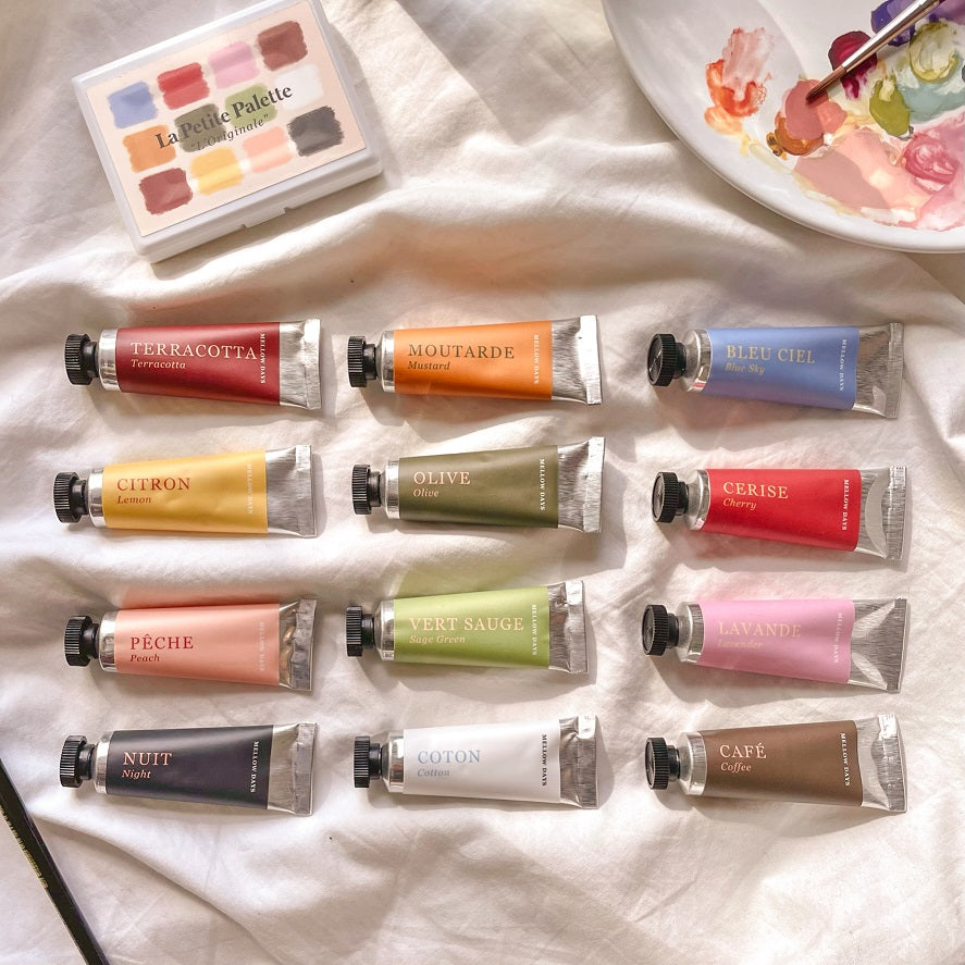 la petite palette is a set of 12 gouache paint colors for beginner or enthusiast painters. Each filled with 15 ml of paint